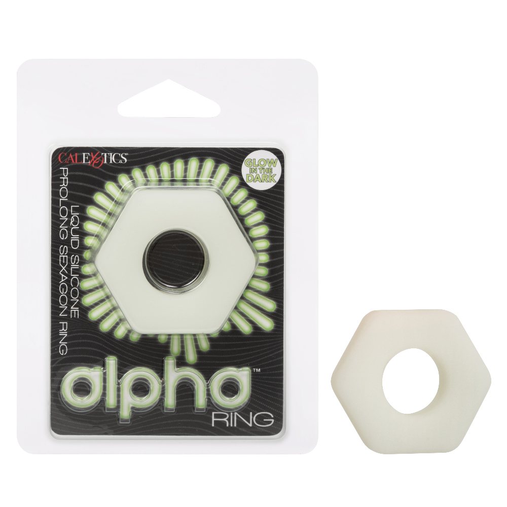 096lyMb7EiiirNbHoYh9Tk9HurLc8Tbl Alpha Glow-in-the-Dark Liquid Silicone Prolong Sexagon Ring - White - Image 1