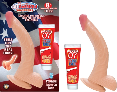 1592467b2b6abf09491a4299183893a6 All American Whoppers 8-Inch Curved Dong With Balls and Lube - Flesh - Image 1