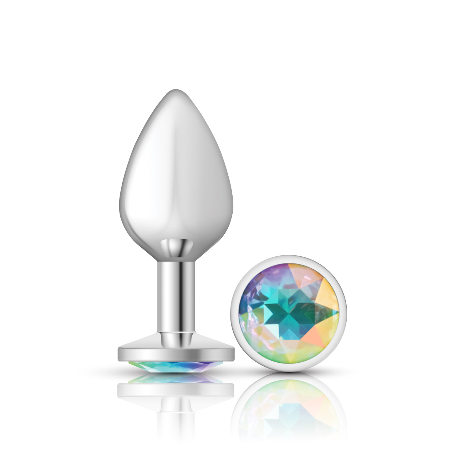 1a4j4WskEjmnGF1HRBbNrBNMn1lV5nmb Clear Iridescent Round Gem Silver Metal Plug - Md - Image 1