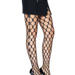 Rhinestone Pothole Net Tights - One Size - Black