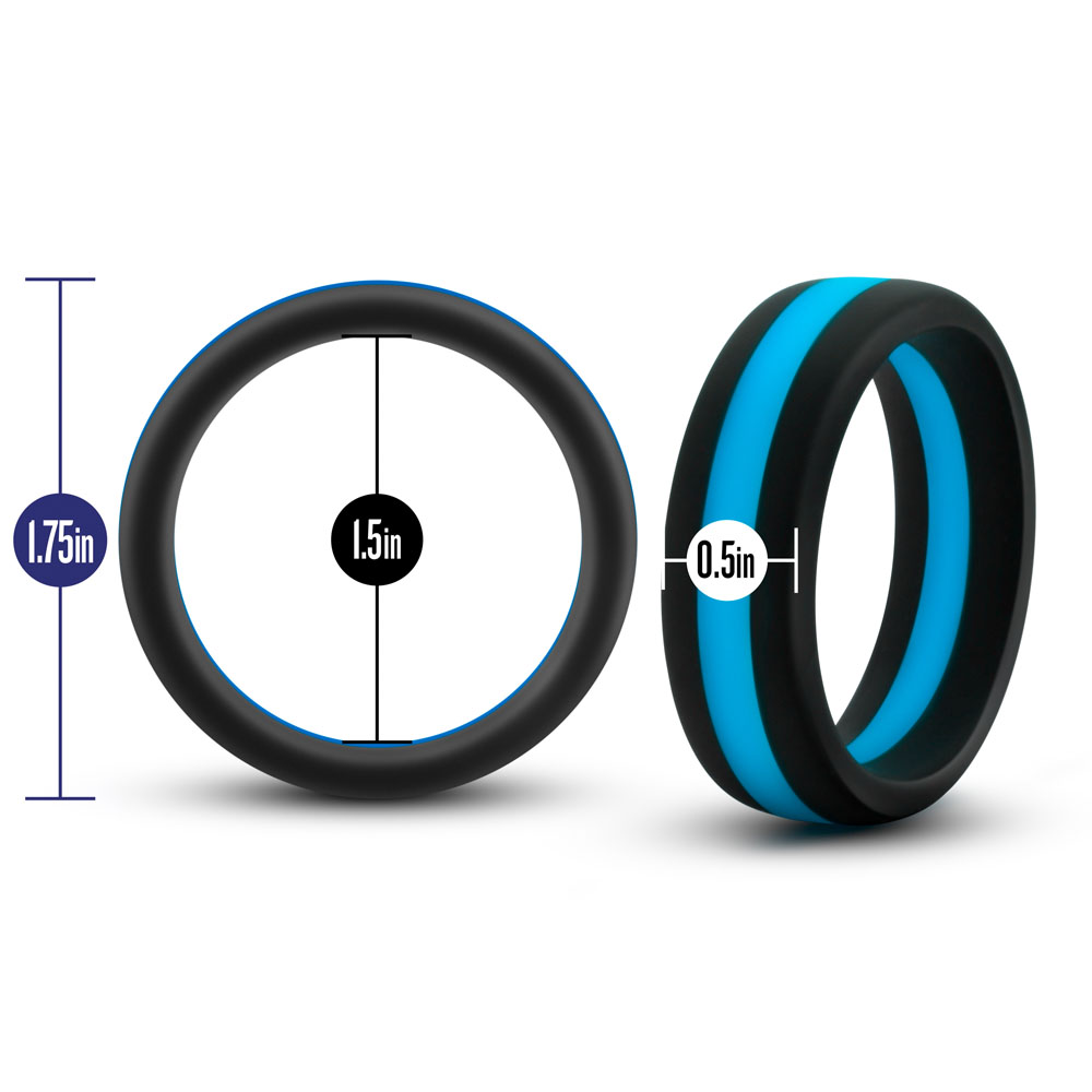 www.blushnovelties.com Performance - Silicone Go Pro Cock Ring - Black/blue/black - Image 1