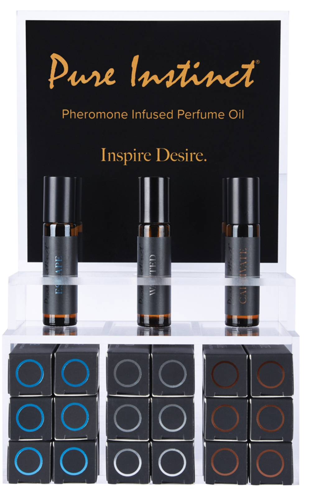 2FB34H6n Pure Instinct Pheromone Infused Perfume Oil Men Acrylic Cube Display with Testers (22 Pcs) - Image 1