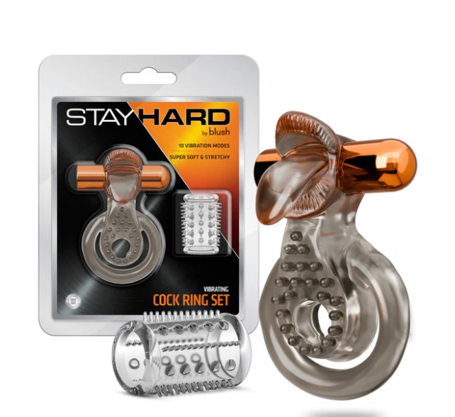 2II4tLy0 Stay Hard Vibrating Cock Ring Set With Sleeve Textured Sheath - Image 1