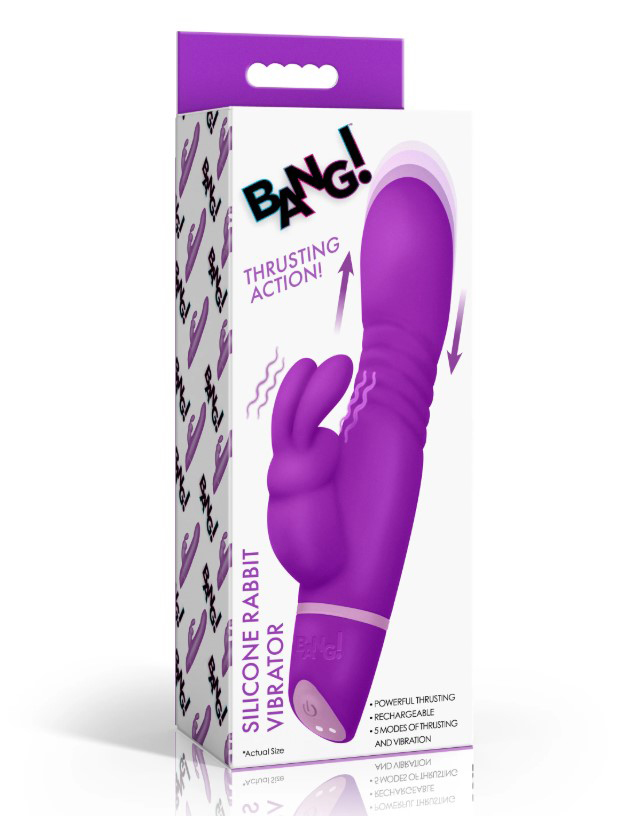 34XOAbyj Thrusting Silicone Rabbit Vibrator - Purple - Image 1