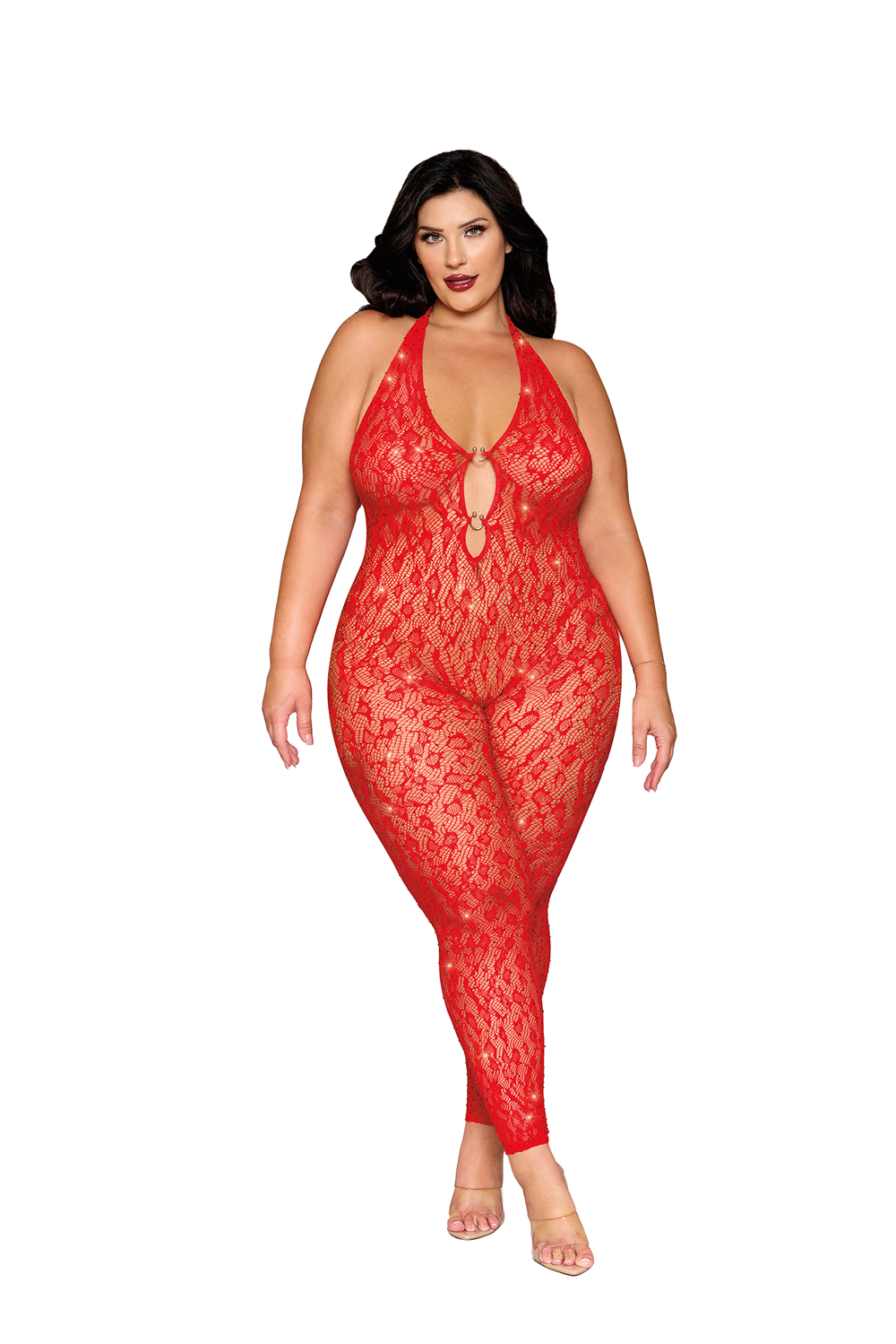 3OQfsPQW Rhinestone Bodystocking Dmnd - Queen Size - Poinsettia - Image 1