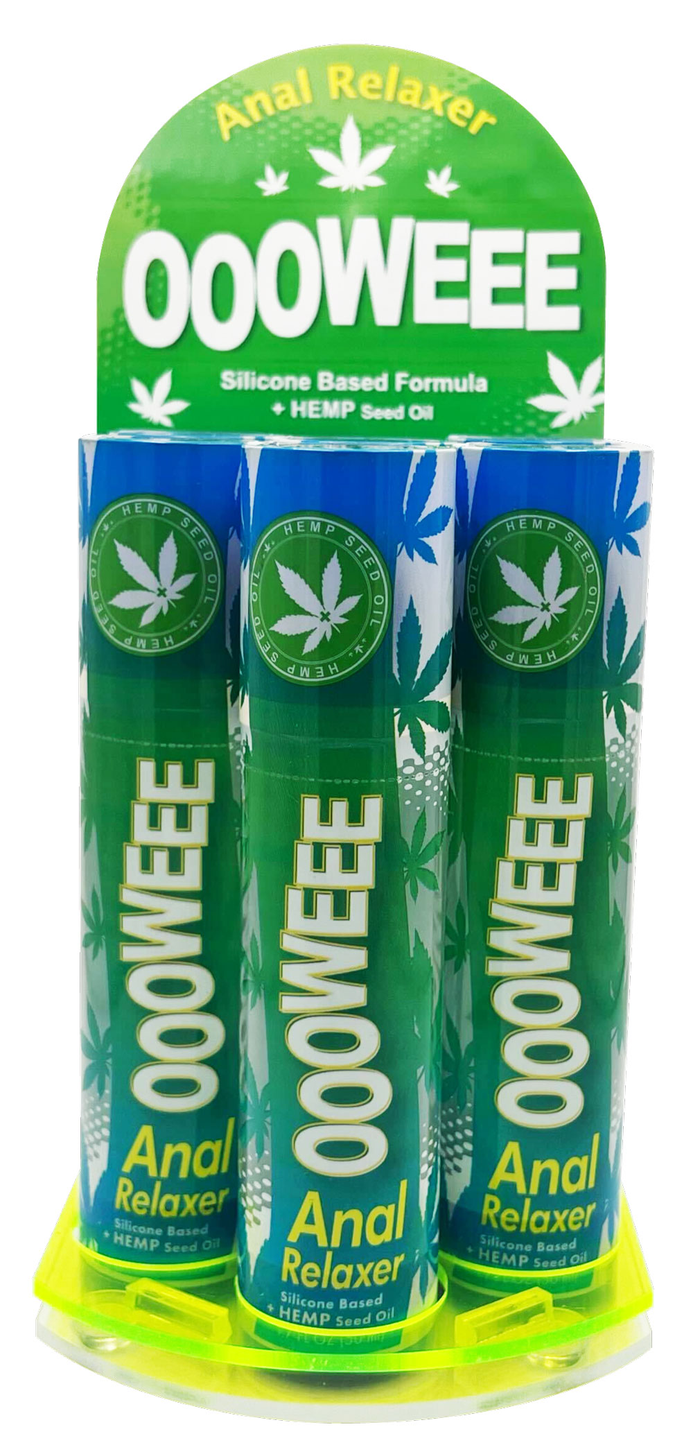 3UI80GlX Oooweee Anal Relaxer Silicone Lubricant Hemp - Six Bottle - Display - Image 1