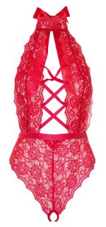 Floral Lace Crotchless Teddy - 1x/2x - Red - Image 3
