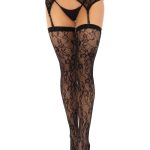 2 Pc Rachel Lace Thigh High and Crossover Garter Belt - One Size - Black