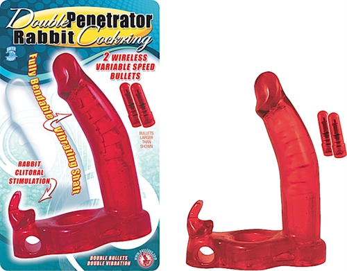 42085b6662e41d0ba1a9123208ed2bd1 Double Penetrator Rabbit Cock Ring - Red - Image 1