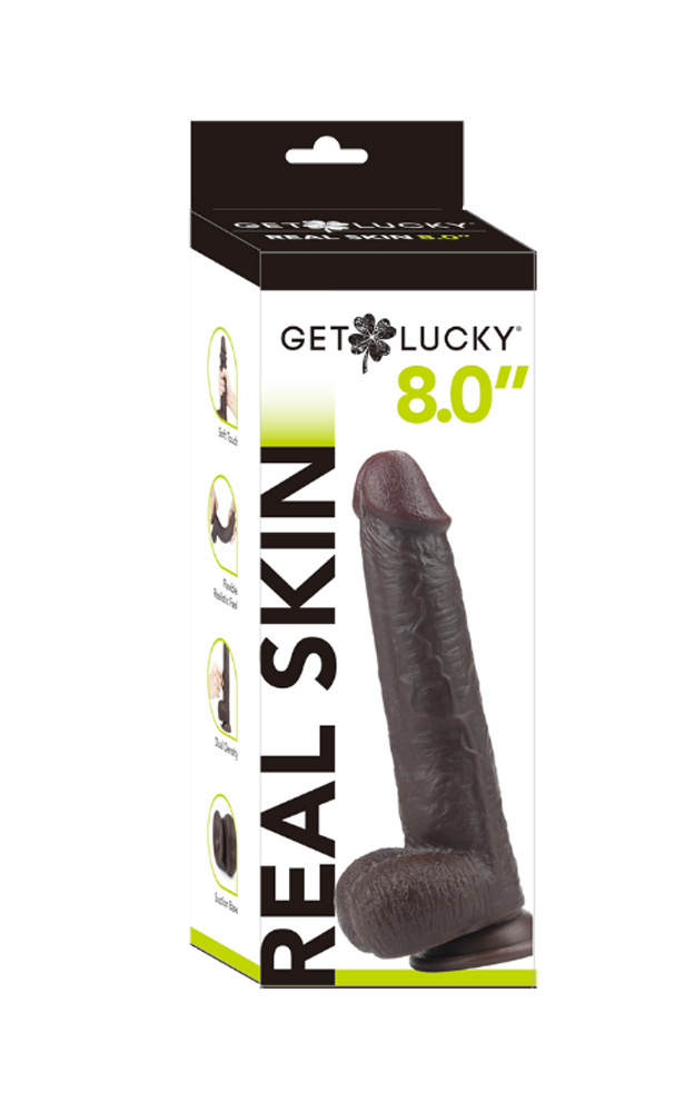 4C2wz71JkShwy7kdwhy6EhrRc4aLhvg9 Get Lucky Real Skin 8" Dual Layer Dildo Dark Brown - Image 1