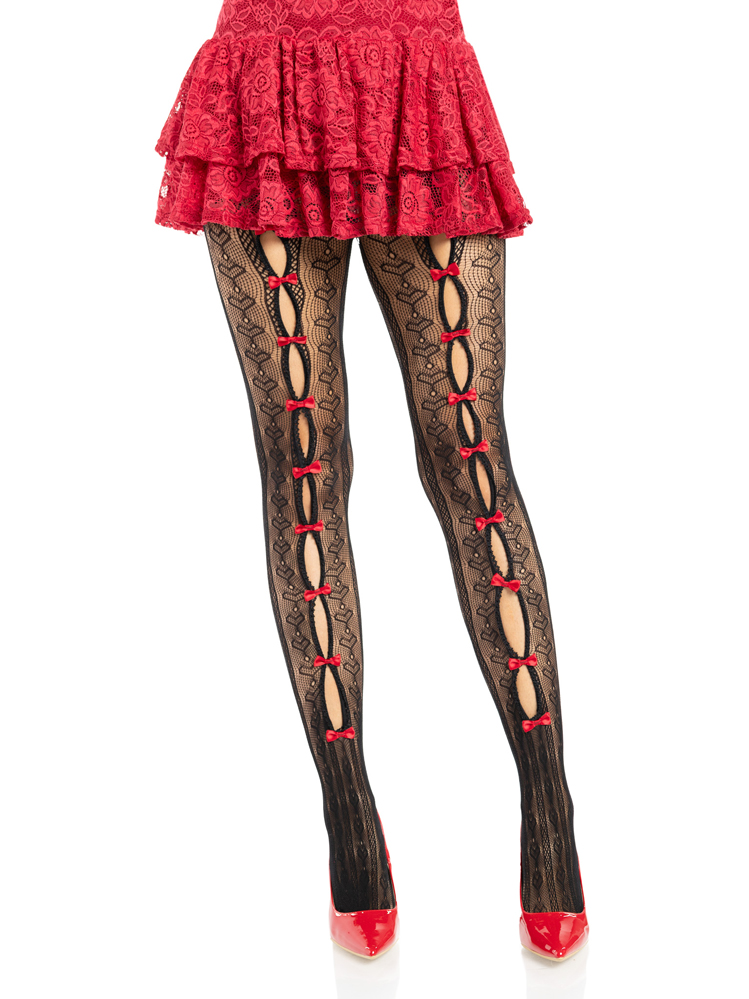 4V9JYMeJ Sweetheart Striped Tights - Os - Black/red - Image 1