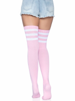 3 Stripes Athletic Ribbed Thigh Highs - One Size - Light Pink - Image 4