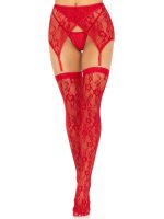 2 Pc Rachel Lace Thigh High and Crossover Garter Belt - One Size - Red - Image 4