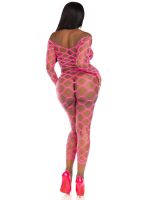 2 Pc Net Crop Top and Footless Tights - One Size - Neon Pink - Image 3