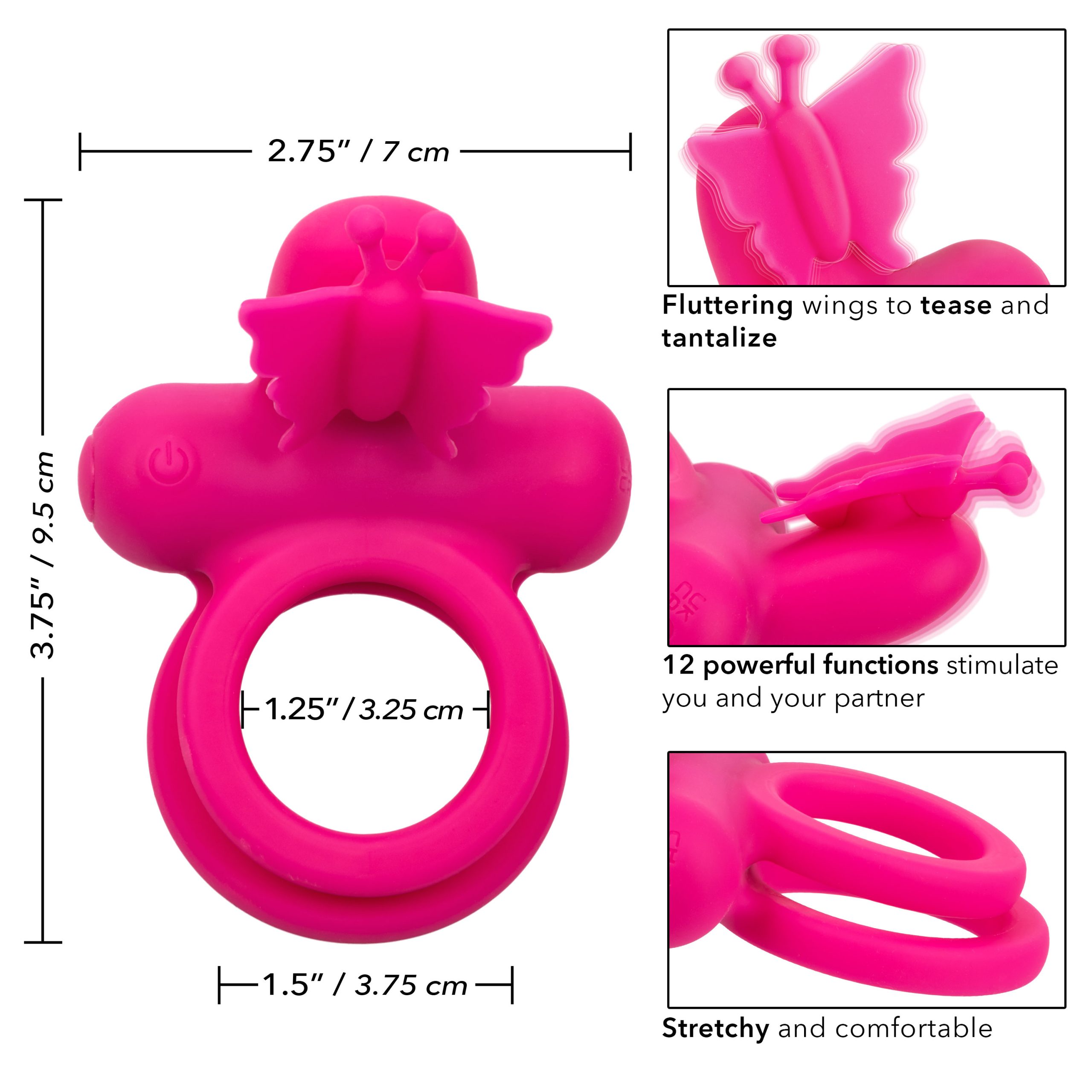 5FU077NEEvwYC8TfC2ANwdSTuM0h5fzn Silicone Rechargeable Dual Butterfly Ring - Pink - Image 1