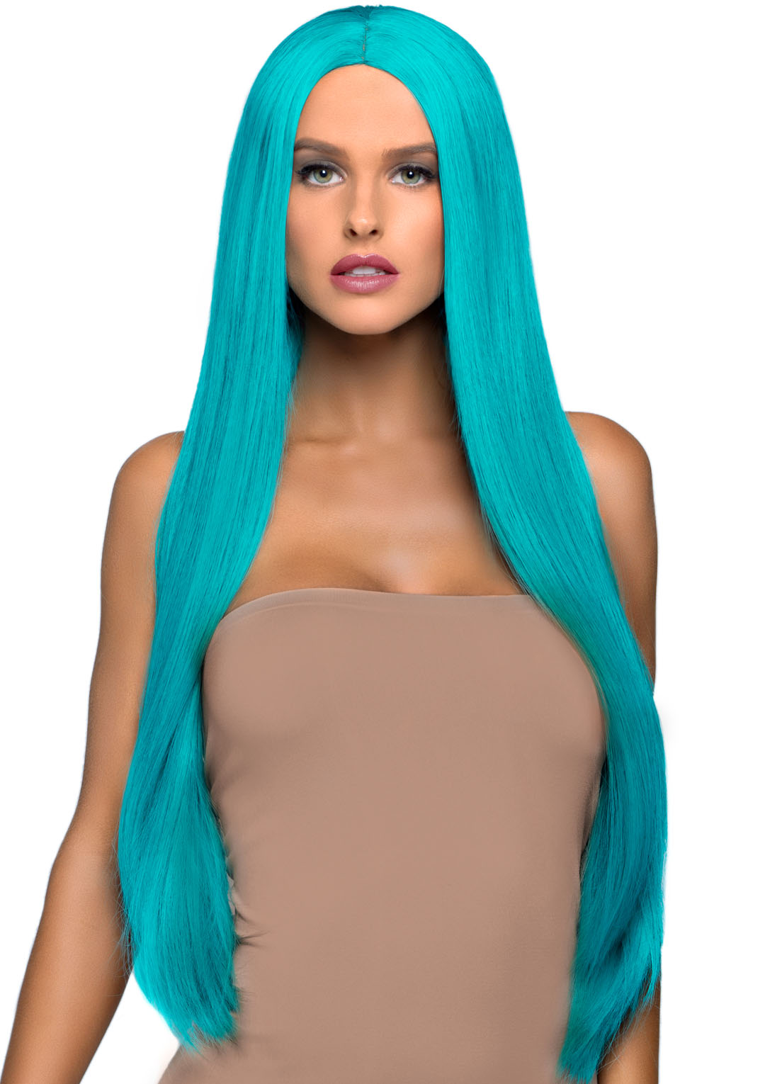 5Yco0wCqAtt1WLzBnhNHFUIq3iCCCNmg 33 Inch Long Straight Center Part Wig - Turquoise - Image 1