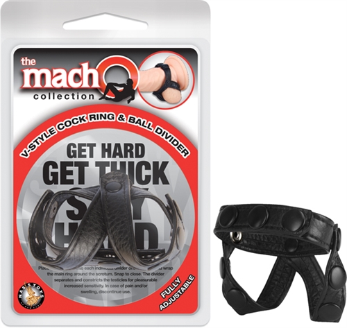 5d9f8e2988266657f2bae3ea408d3710 The Macho Collection v-Style Cock Ring and Ball Divider - Black - Image 1