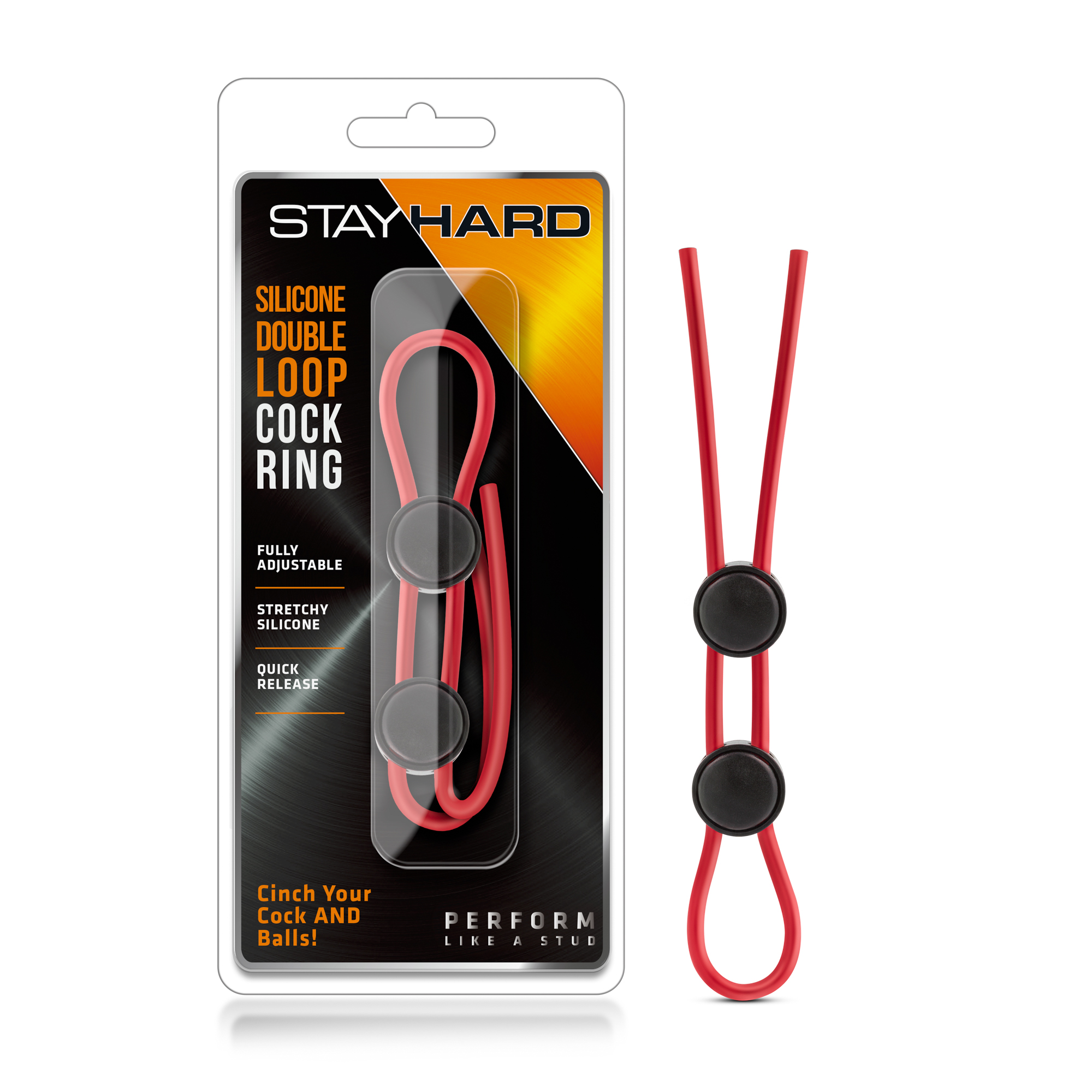 www.blushnovelties.com Stay Hard - Silicone Double Loop Cock Ring - Red - Image 1
