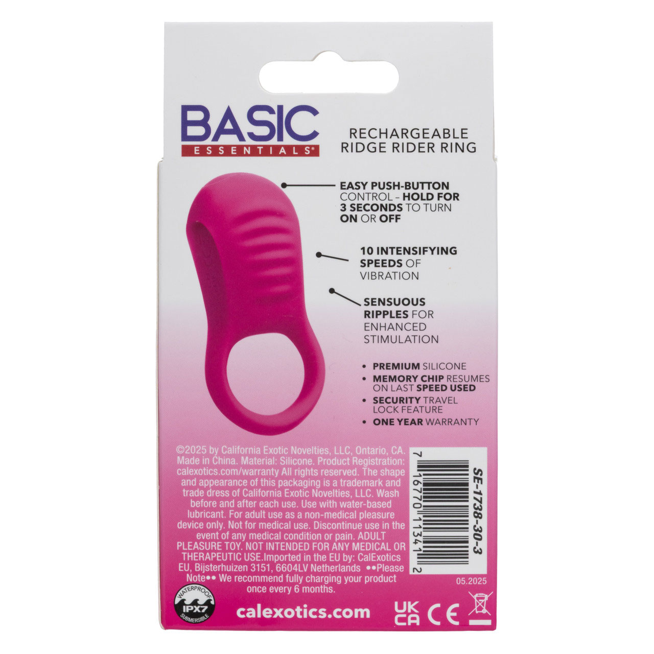7Z1eDp9Z Basic Essentials Rechargeable Ridge Rider Ring - Pink - Image 1