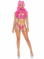 Rainbow Fishnet Long Sleeved Mini Dress - One Size - Rainbow - Image 3