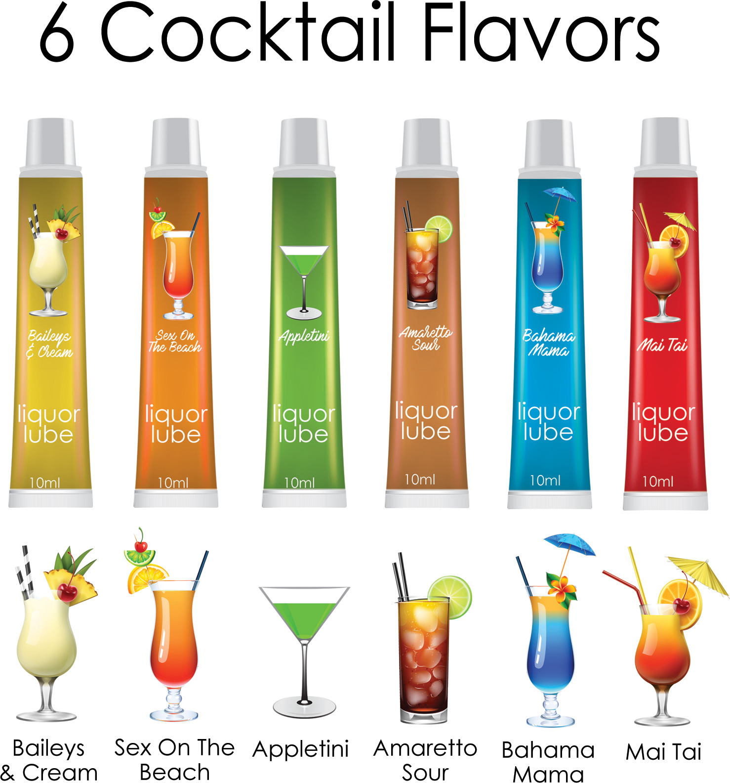 8ClT50qmjAcROkmYavJ9JTSgbEp9Ho5m Liquor Lube Assorted Flavors 72 Pcs Display - Display - 6 Cocktail Flavors - 10ml Tubes - Image 1