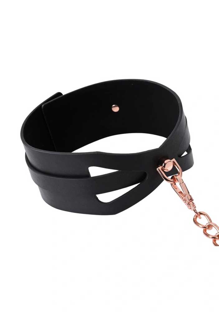 8FfkU2soYawqgL2lh2mJzbUzvFgeU4xN Brat Collar and Leash - Black / Rose Gold - Image 1
