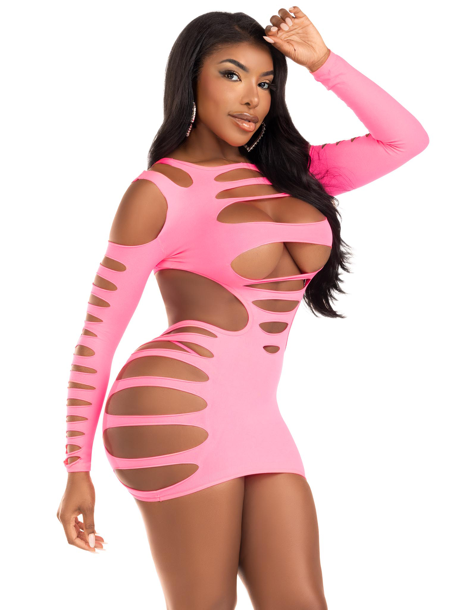 8H1A8Ga5YDfCPYOp0wUpCwKfvPlBveNM Opaque Shredded Cut Out Mini Dress - One Size - Neon Pink - Image 1
