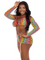 3 Pc Net Bra Top With Shrug and Boy Shorts - One Size - Multicolor - Image 2