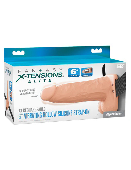 9VHfRtJx Fantasy X-Tensions Elite 6" Vibrating Hollow Silicone Strap-on - Light - Image 1