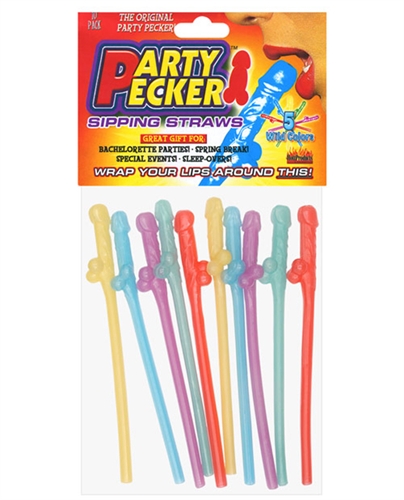 9fdd3422be9c3ffa1efa67419e06e4d4 Party Pecker Sipping Straws 10 Pc Bag - 5 Assorted Colors - Image 1
