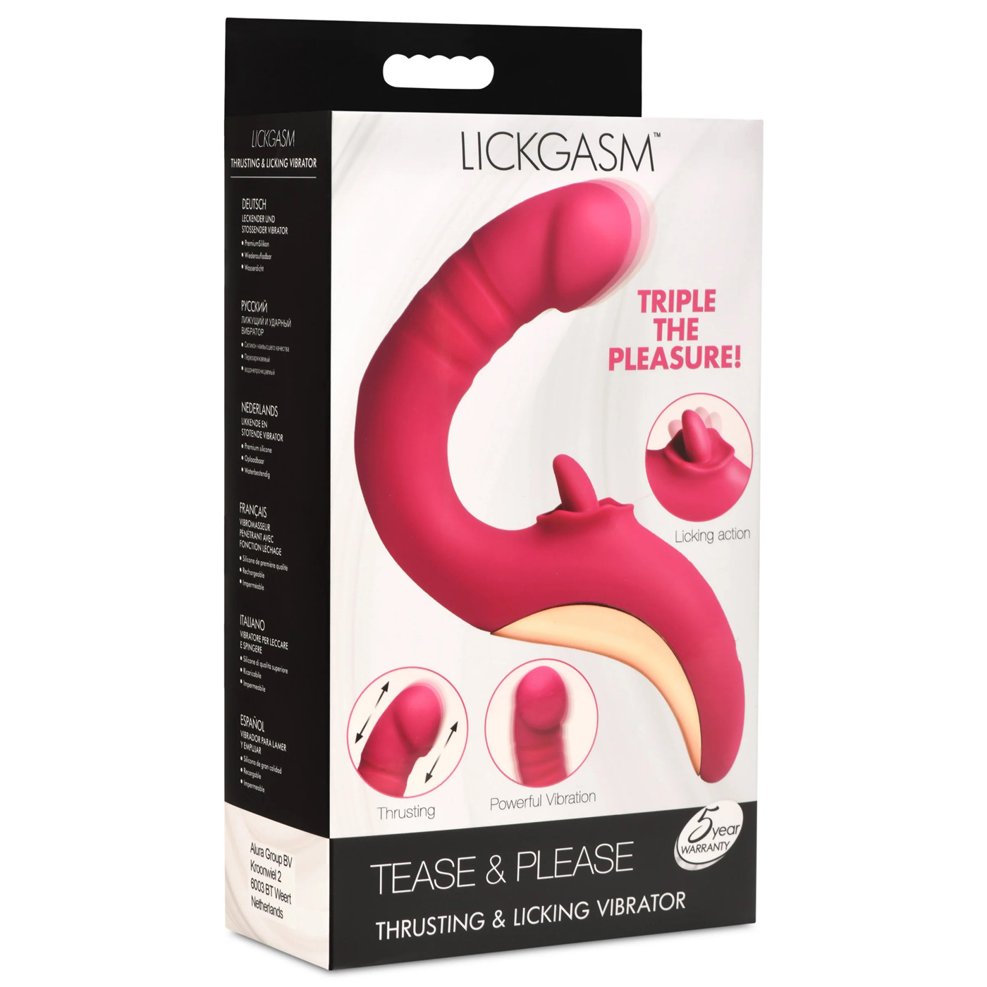 BGeXFYonqj5sJeQkqIkTAsakyWpmxoq3 Tease and Please Thrusting and Licking Vibrator - Fuchsia - Image 1