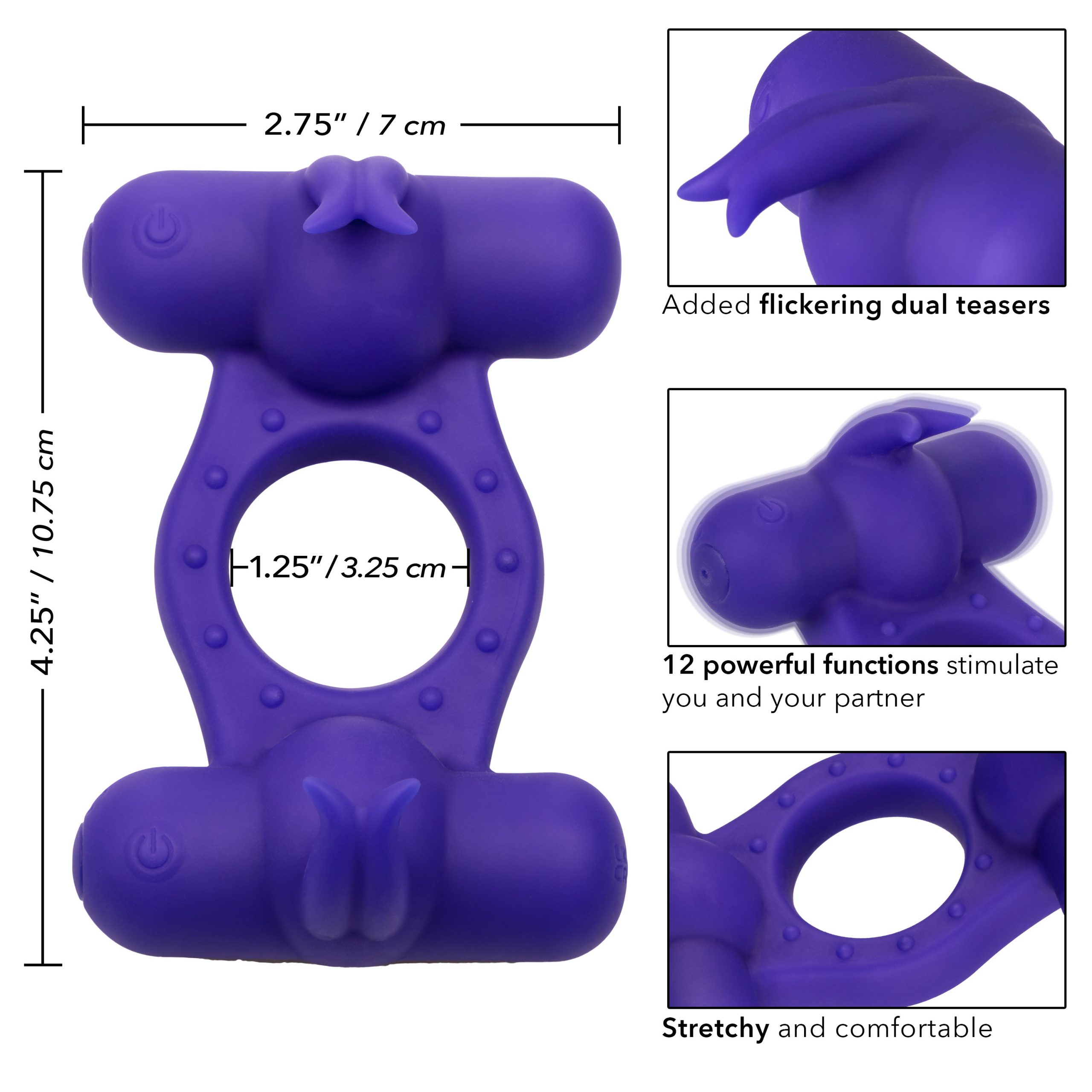 CdCh8sRBUZQJCfMDZgW3IypDxLBabPx2 Silicone Rechargeable Triple Orgasm Enhancer - Purple - Image 1