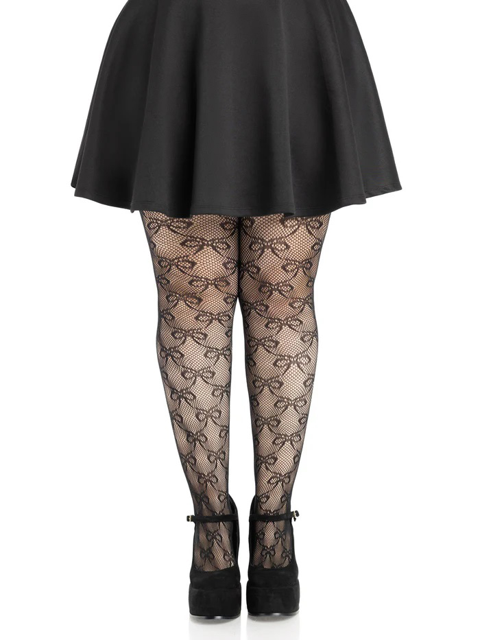 D3rsrTN0 Plus Bow Net Tights - 1x 2x - Black - Image 1