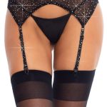 Rhinestone Garter Belt - One Size - Black