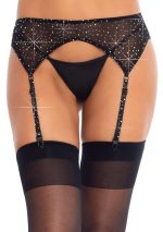 Rhinestone Garter Belt - One Size - Black - Image 3