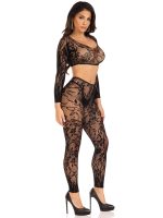 2 Pc Lace Crop Top and Footless Tights - One Size - Black - Image 4