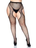 Casey Rhinestone Fishnet Suspender Pantyhose - Queen - Black - Image 3