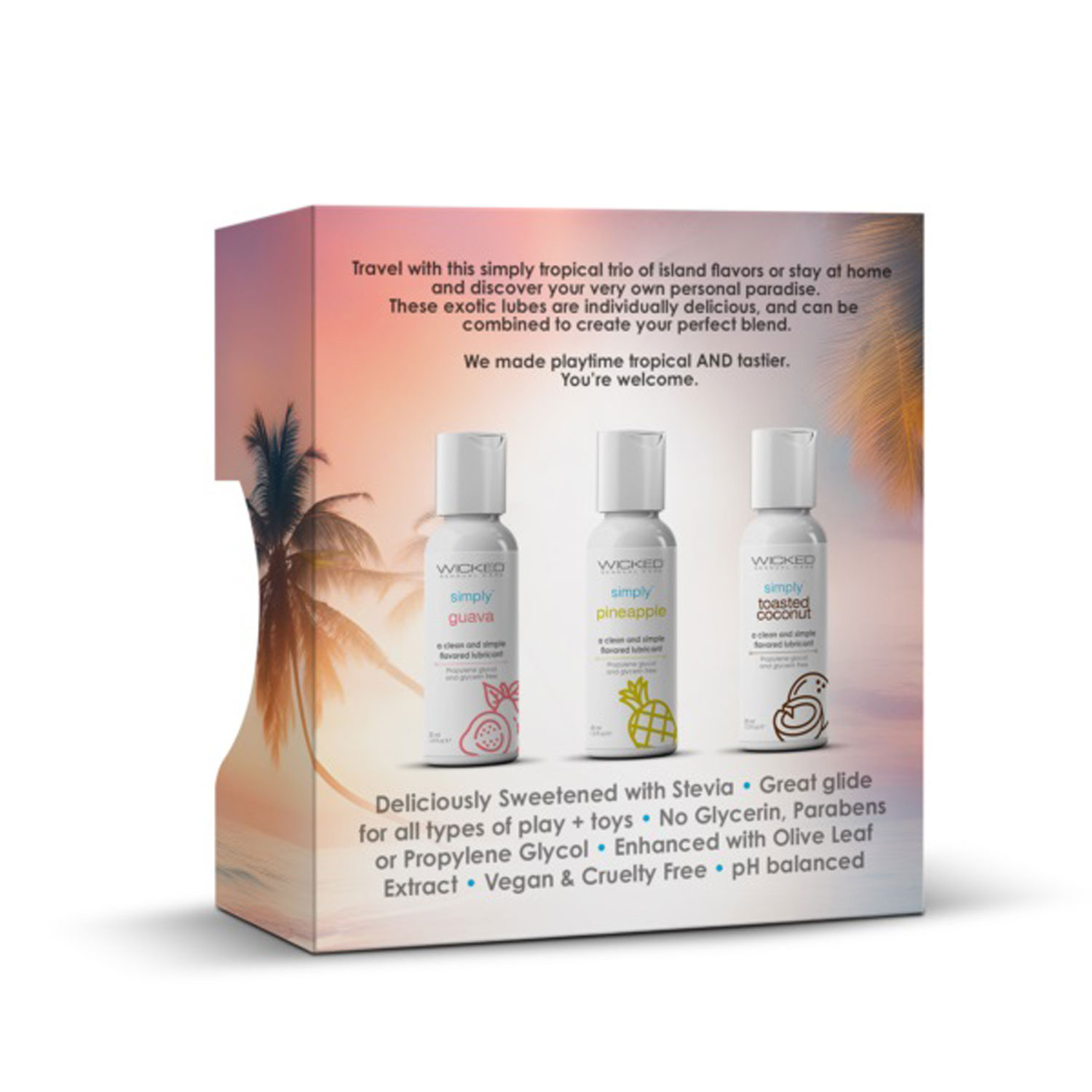 EpapBvmcbNsehLocFmfjYGQcc8Tllvut Wicked Simply Tropical Trio 1oz Travel Size Flavored Lubes - Image 1