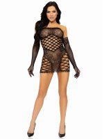 2 Pc Hardcore Net Tube Dress With Gloves - One Size - Black - Image 3