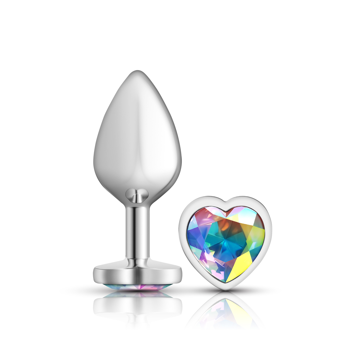 GIyDs3KoI9mJNFjVmeQ1c285ZRwzV665 Clear Iridescent Heart Gem Silver Metal Plug - Md - Image 1