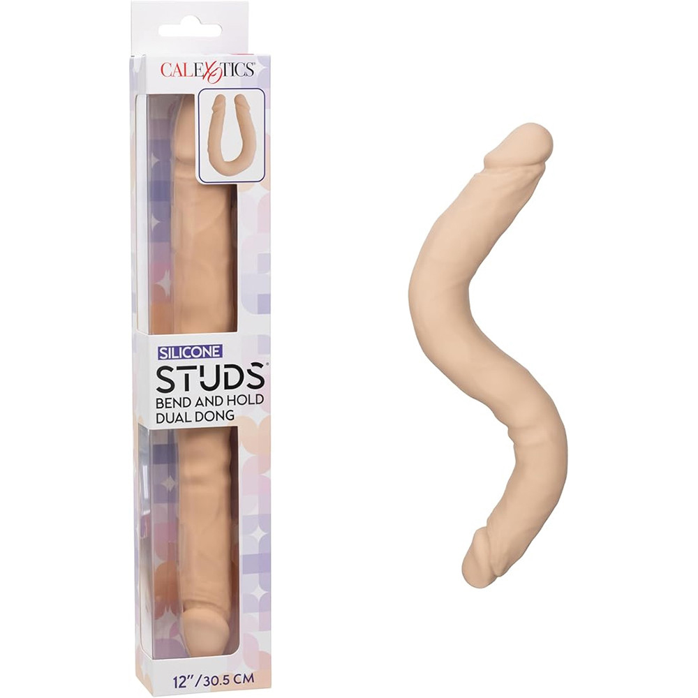 H3fZfhQA Silicone Studs Bend and Hold Dual Dong 12 Inch - Ivory - Image 1