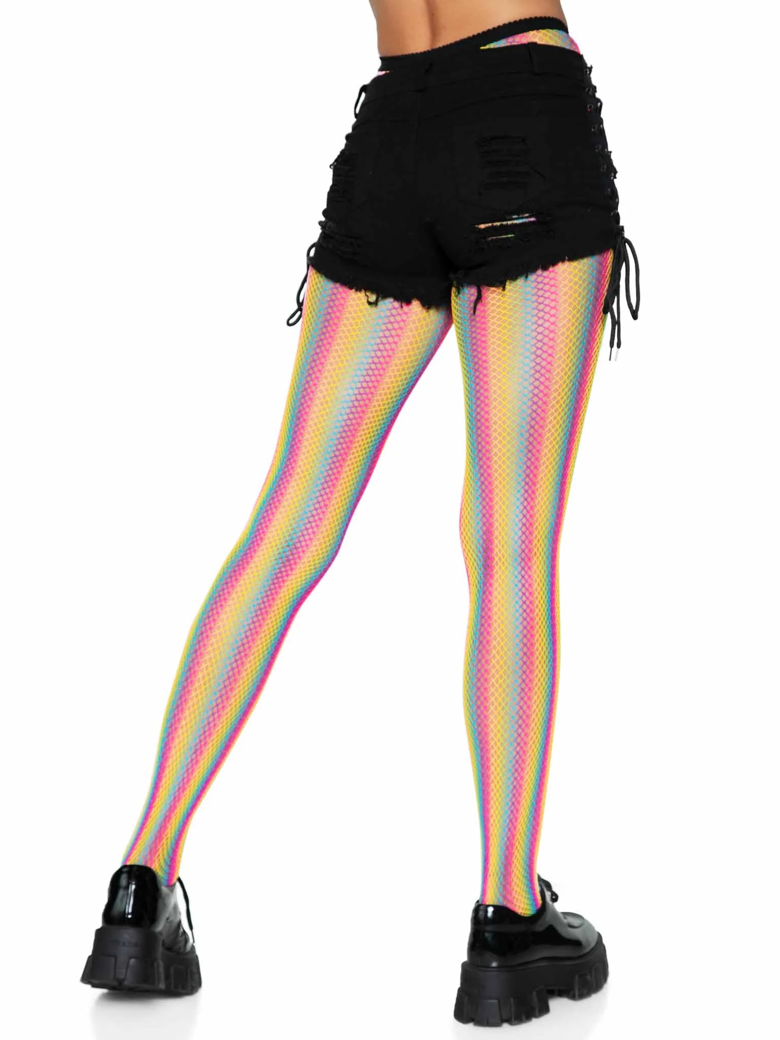 H9okycEJ9vvsL9BOgg0wCDfq8UZhP4HT Neon Rainbow Striped Fishnet Tights - One Size - Multicolor - Image 1