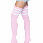 3 Stripes Athletic Ribbed Thigh Highs - One Size - Light Pink