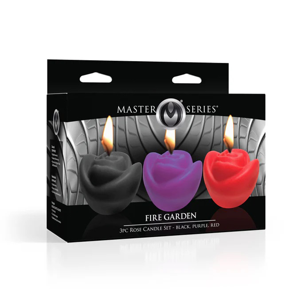 I4Ep4HQG Fire Garden 3pc Rose Candle Set - Black, Purple, Red - Image 1