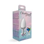Clear Iridescent Heart Gem Silver Metal Plug - Lg - Image 9