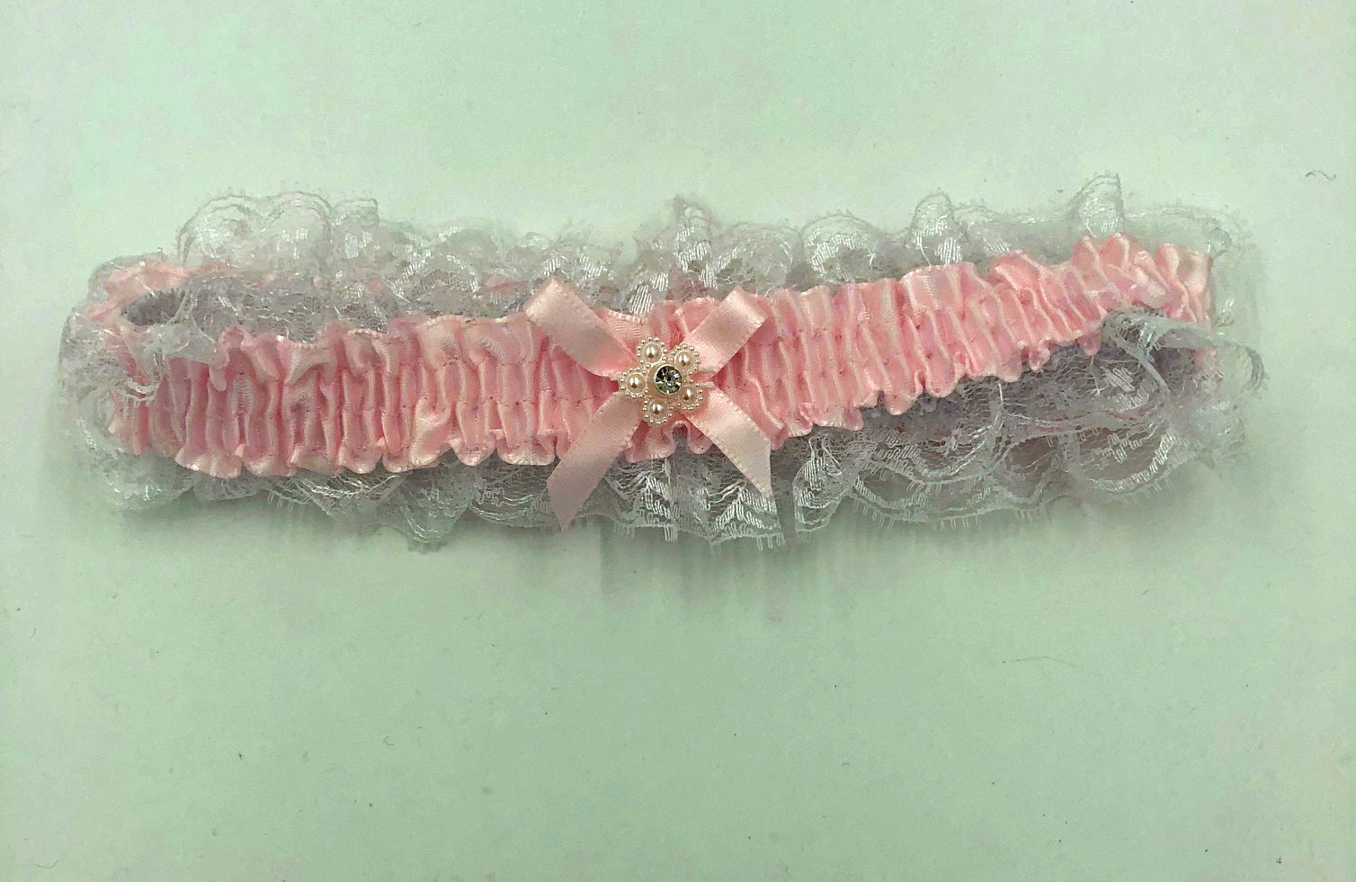Ij0NNlMA2IGrIttLtGkjqD7uRg1OaSxi Satin Leg Garter - One Size - Baby Pink With White Lace - Image 1