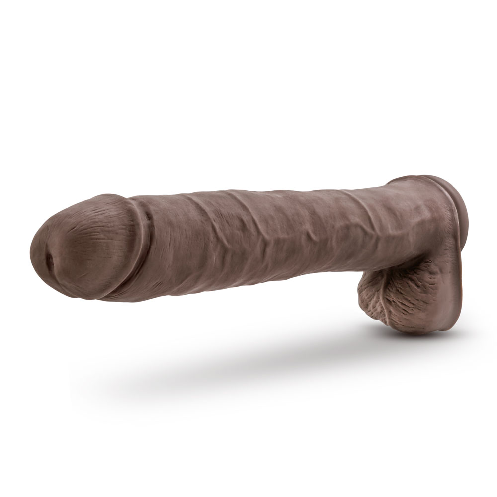 www.blushnovelties.com Au Naturel - Daddy - 14 Inch Sensa Feel Dual Density Dildo - Chocolate - Image 1