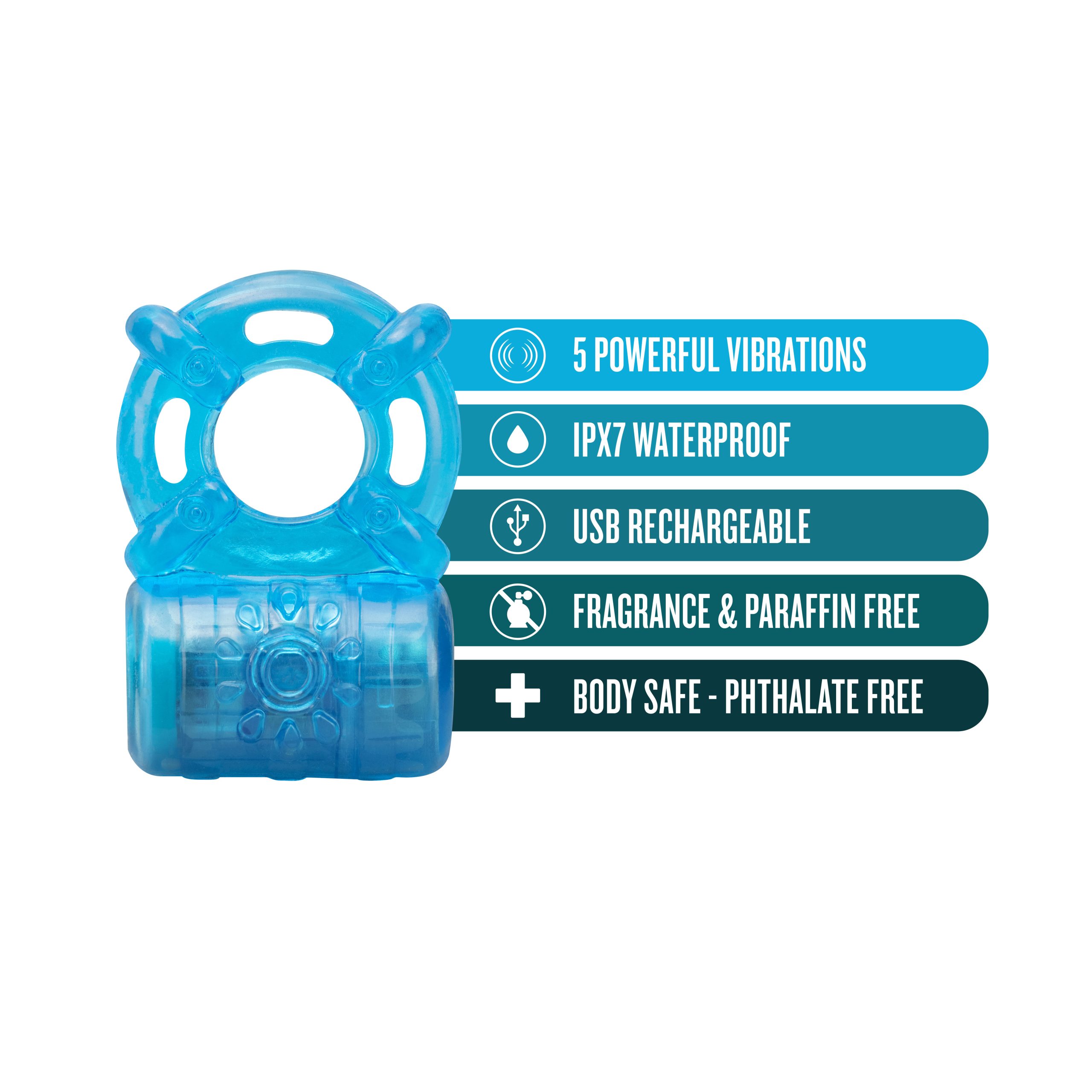 J2ScDNGP644GisYWicW3AT3jtr8nqNcc Stay Hard - Rechargeable 5 Function Cock Ring - Blue - Image 1