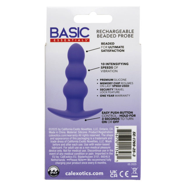JRtlDT6P Basic Essentials Rechargeable Beaded Probe - Purple - Image 1