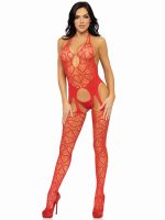 Seamless Heart Net Suspender Bodystocking - One Size - Red - Image 4